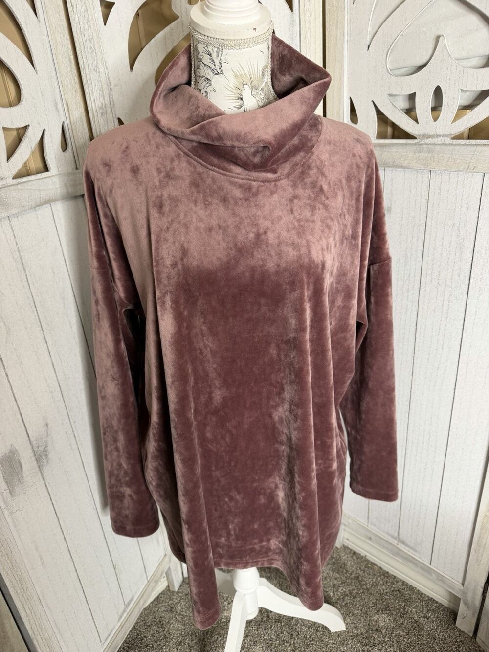 J. Jill PureJill Tunic Cowl Neck Velour Velvet Soft Purple Sweater Size Large